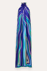Blue Geometric Printed Halter Neck Maxi Dress