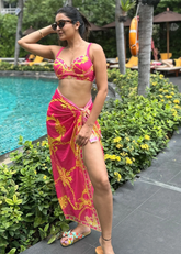 Pink Printed bikini with a Sarong