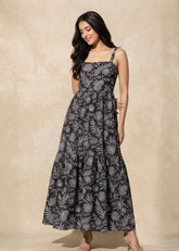 Black & Grey Floral Printed Maxi Dress