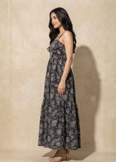 Black & Grey Floral Printed Maxi Dress