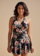 Black Floral Swimdress