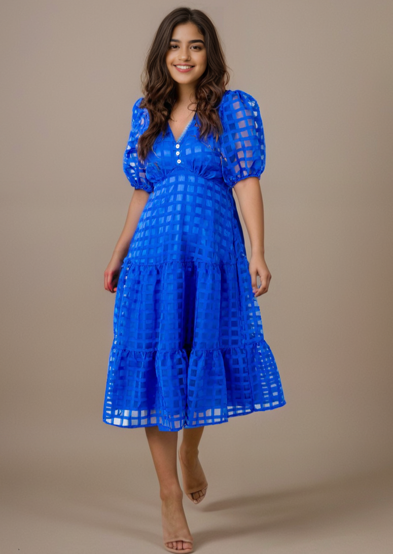 Blue Chequered Dress – WomanLikeU
