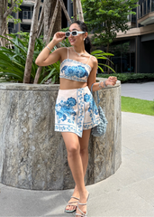 Off White & Blue Floral Printed Co-Ord Set