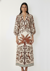 Brown Printed Full Sleeve Dress