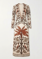 Brown Printed Full Sleeve Dress