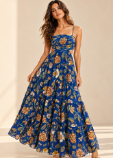 Blue Floral Tiered Maxi Dress