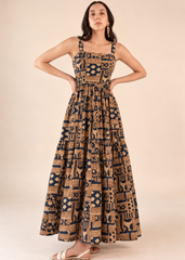 Brown Printed Cotton Dress