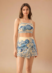 Off White & Blue Floral Printed Co-Ord Set