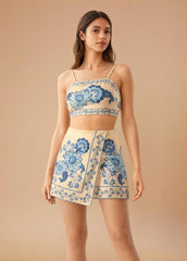 Off White & Blue Floral Printed Co-Ord Set