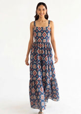 Blue Geometric Printed Maxi Dress