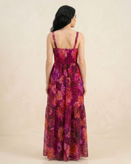 Red Floral Print Maxi Dress