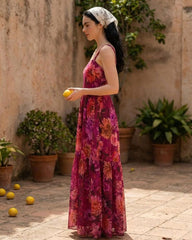 Red Floral Print Maxi Dress