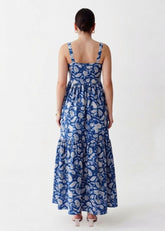 Blue & White Block Print Maxi Dress