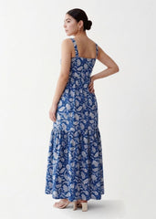 Blue & White Block Print Maxi Dress