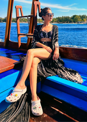 Black swimwear with coverup