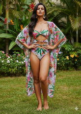 Tropical Cutout Printed Monokini with Cover-up