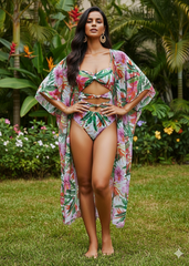 Tropical Cutout Printed Monokini with Cover-up