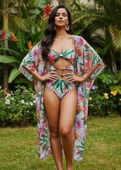 Tropical Cutout Printed Monokini with Cover-up