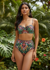 Black Printed Push Up Bikini