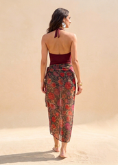 Wine Red Padded Monokini with Sarong