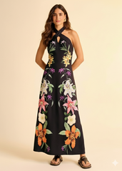 Black Floral Printed Maxi Dress