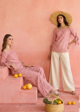 Pink Off Shoulder Tie Up Sleeve Top