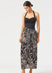 Black Padded Monokini with Printed Sarong