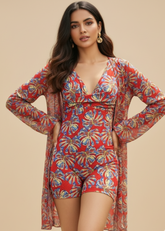 Red Printed Monokini with Shrug