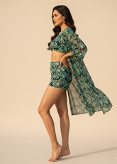 Black & Green Printed Swimwear with Shrug