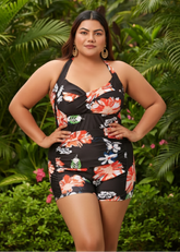 Black Floral Monokini with Full Coverage