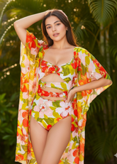 Printed Floral Monokini with Coverup