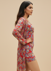 Red Printed Monokini with Shrug