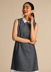 Dotted Shift Dress with Collar