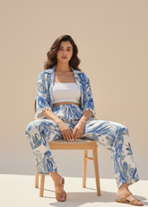 Blue & White Printed Co-Ord with Bottom and Cover Up