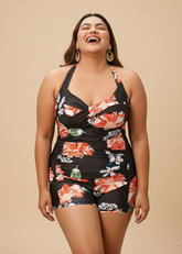 Black Floral Monokini with Full Coverage