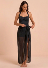 Black Padded Monokini with Sarong