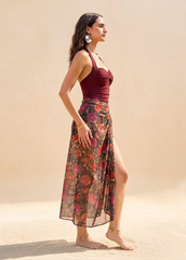 Wine Red Padded Monokini with Sarong