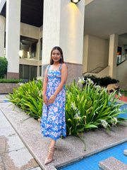 Blue Floral Printed Flared Dress