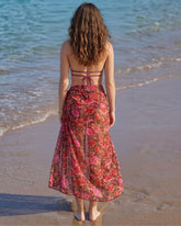Wine Red Tie-up Bikini Set with Sarong