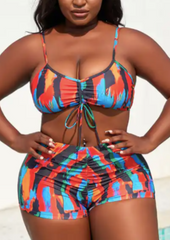 Multi-colored Printed Plus Size Swimwear Set