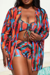 Multi-colored Printed Plus Size Swimwear Set