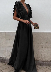 Black Ruffled Sleeve Maxi Dress