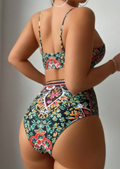 Black Printed Push Up Bikini