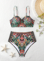 Black Printed Push Up Bikini