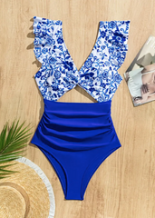 Blue Padded Monokini with Frill Sleeves