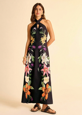 Black Floral Printed Maxi Dress