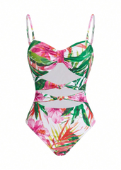 Tropical Cutout Printed Monokini with Cover-up