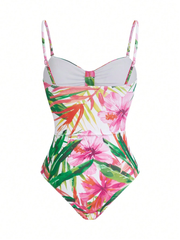 Tropical Cutout Printed Monokini with Cover-up