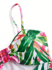 Tropical Cutout Printed Monokini with Cover-up