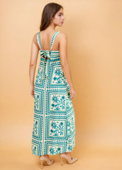 White & Teal Printed Dress